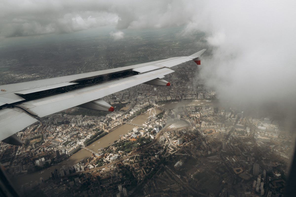 Stunning aerial view of London from an airplane window