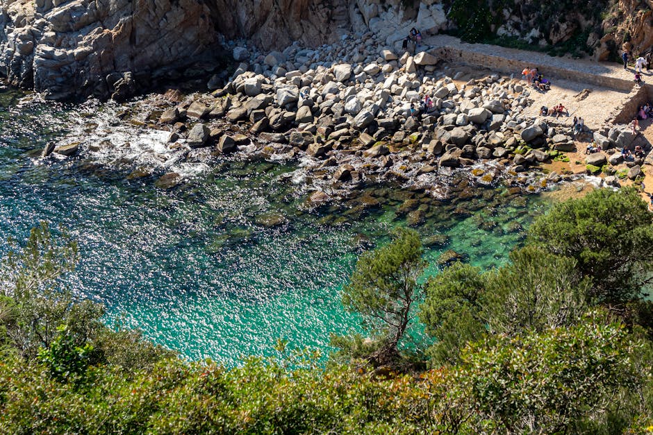 Costa Brava rocky coastline and turquoise Mediterranean sea