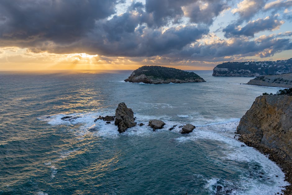 Mediterranean coastline at sunset