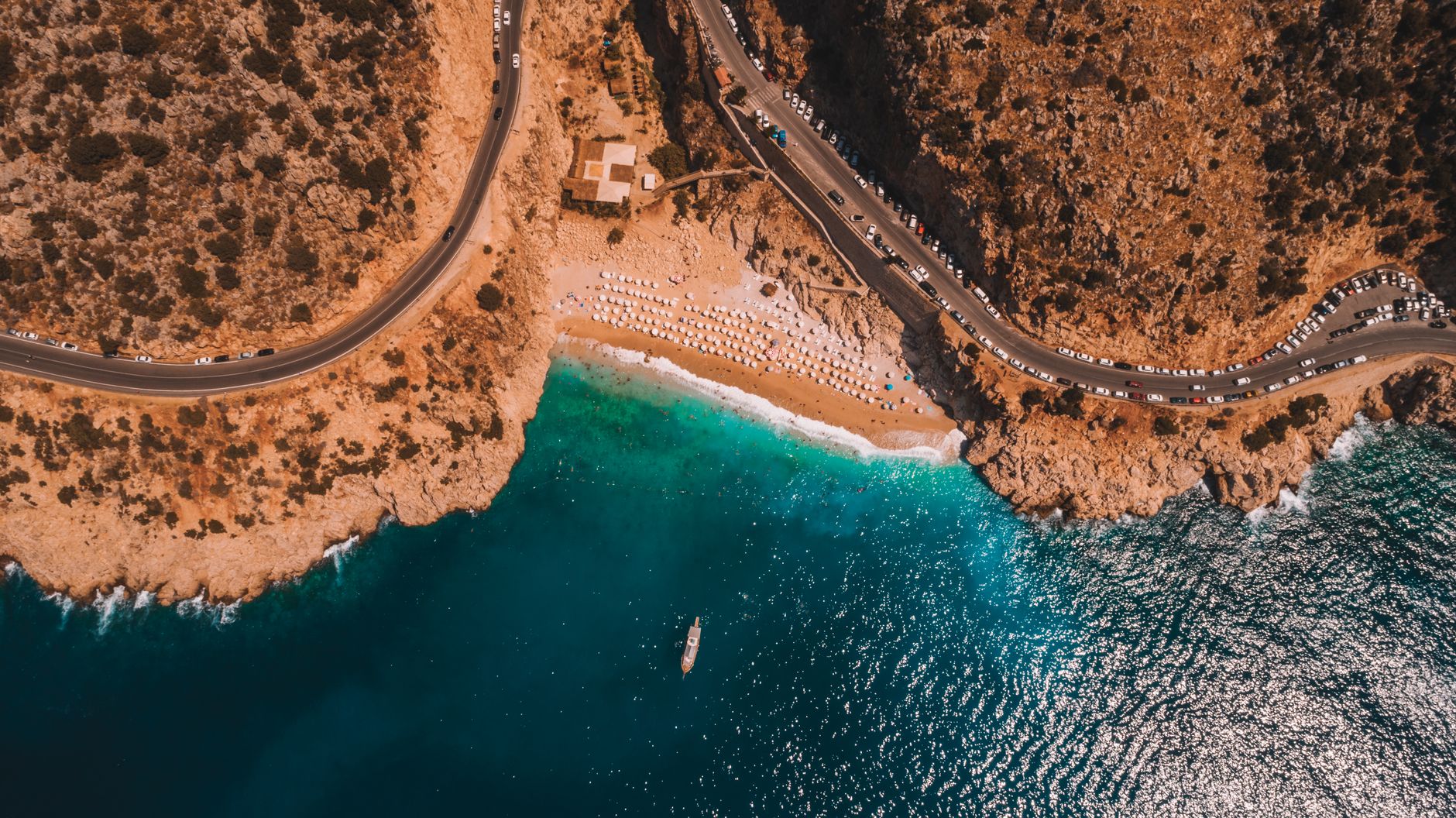 Getting there: the turquoise Turkish coastline, coastal road and town travelers pass through from Dalaman airport to Olu