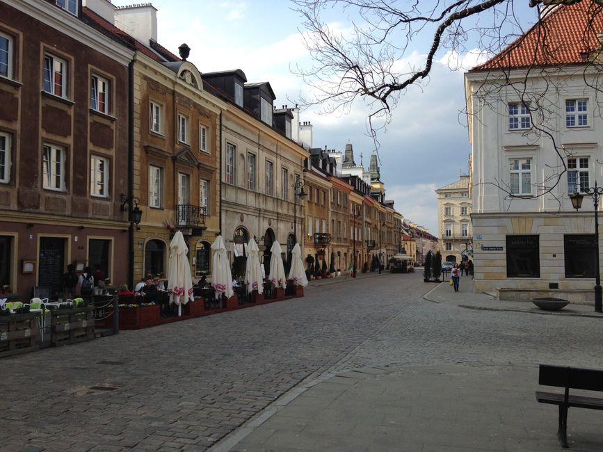 View of a historic street in Warsaw, Poland, featuring colorful architecture and outdoor cafes. – Cheapest Months to Fly in Europe in 2026
