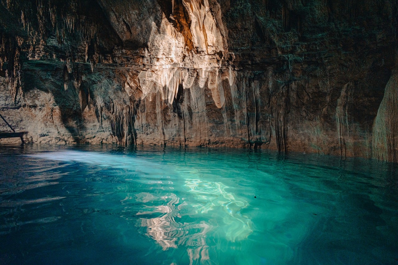 cenote, cave, yucatán, nature, water, groundwater, rock formation, blue, peaceful, calm, mexico, natural beauty, clear water, vacation, tropical, rock cave, geo