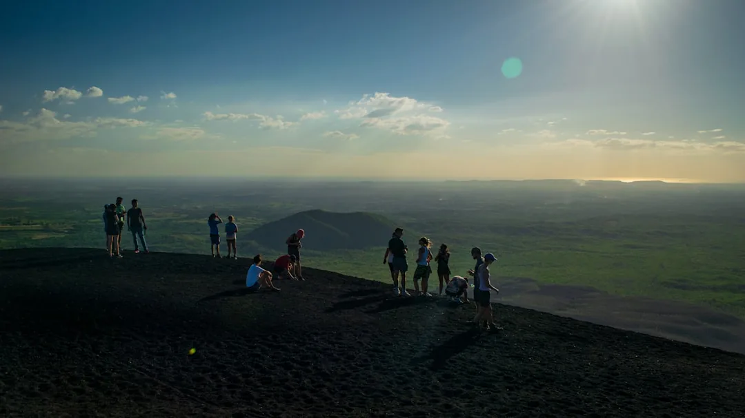 Travelers gathered on Cerro Negro's black summit before the descent – hour-by-hour tour timeline, Leon, Nicaragua